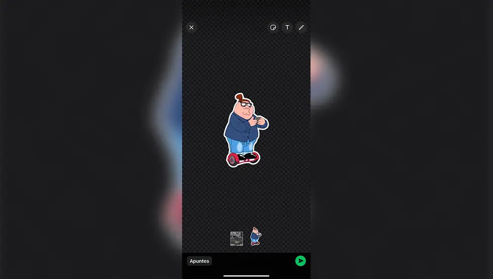 Así luce actualmente el envío de stickers