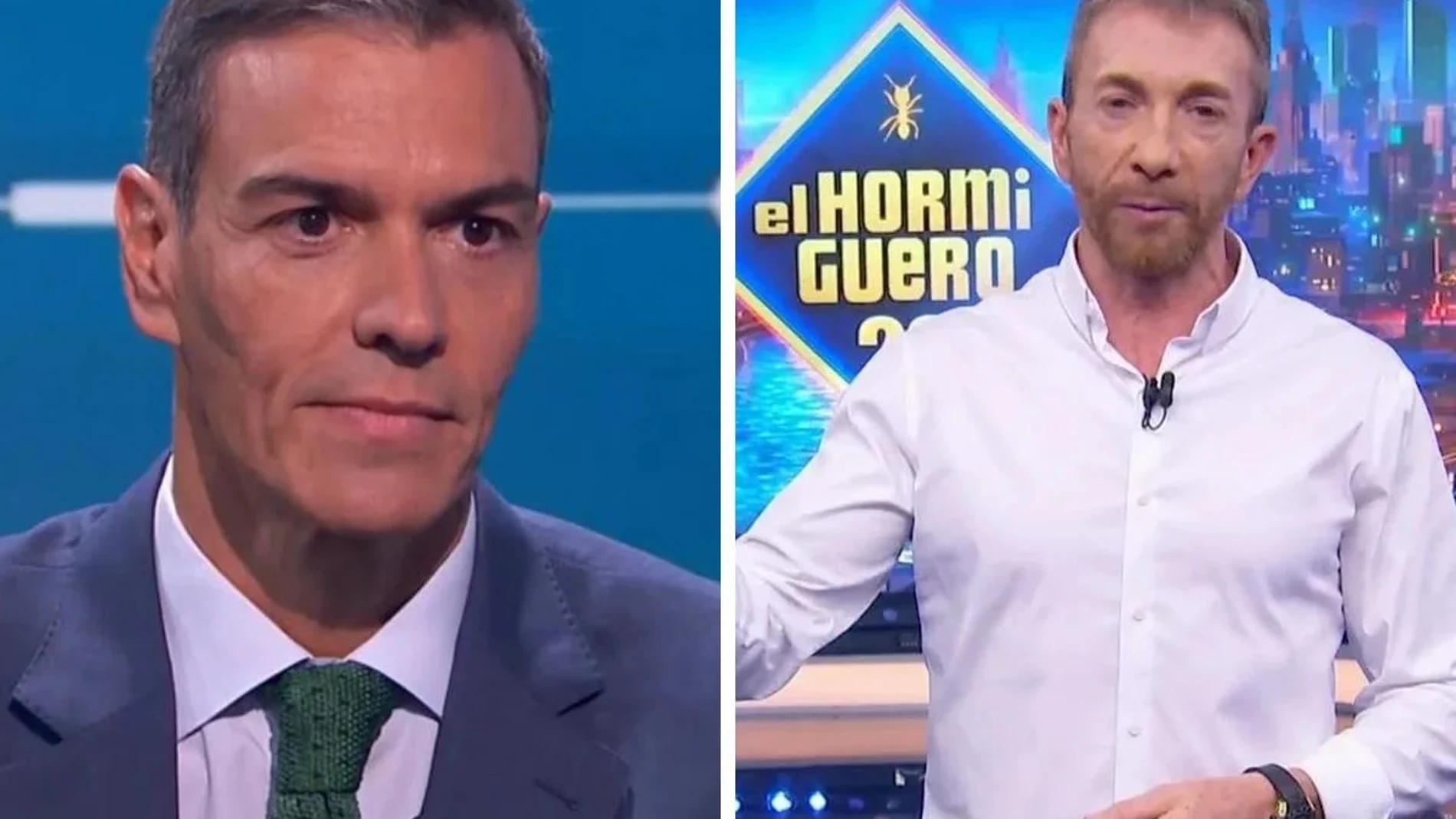 Pedro Sánchez durante su entrevista en RTVE y Pablo Motos en el estreno de temporada de ‘El Hormiguero’ en Antena 3