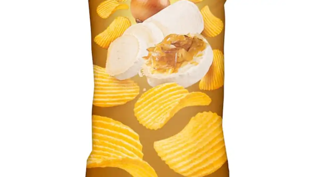 Patatas fritas sabor queso de cabra y cebolla caramelizada