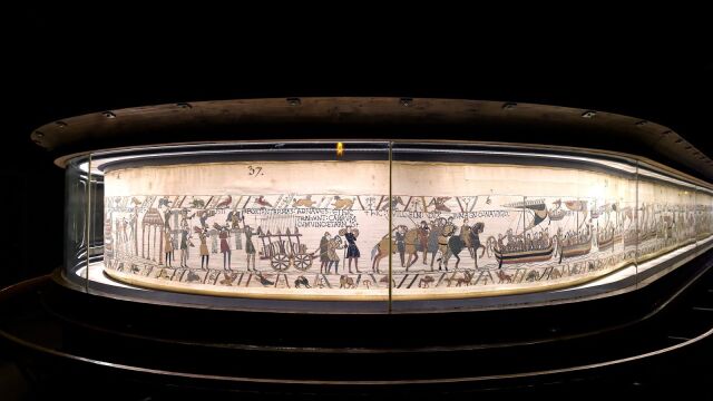 Una imagen panorámica del tapiz de Bayeux