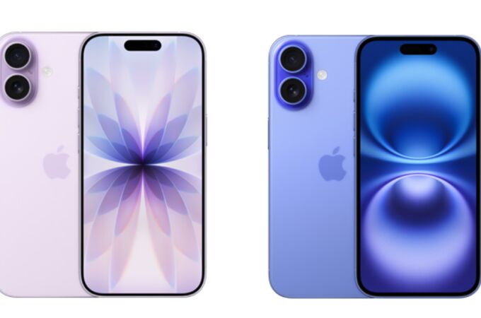iPhone 17 (lavanda) y iPhone 16 (azul). Visualmente, idénticos