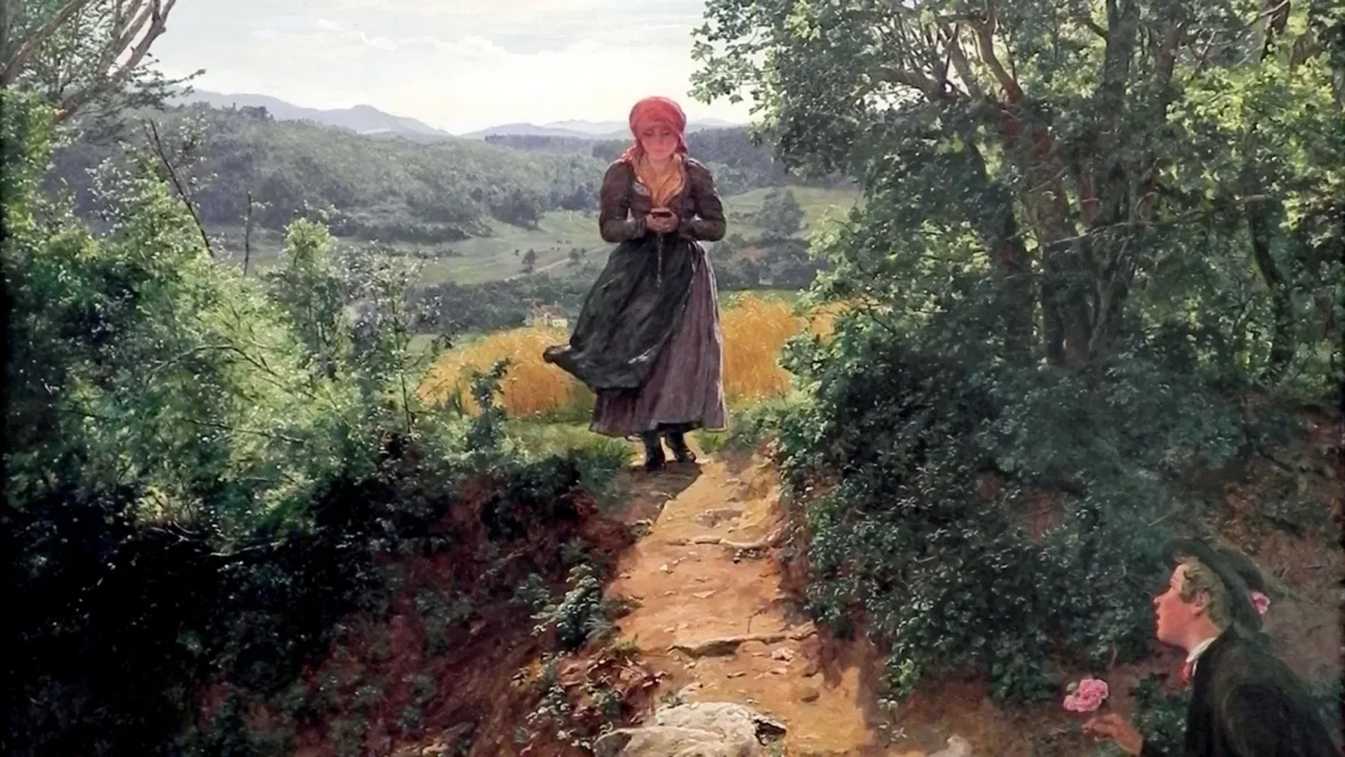 En este cuadro de 1860 parece que una joven lleva un teléfono móvil, pero el misterio se resolvió desvelando la verdad