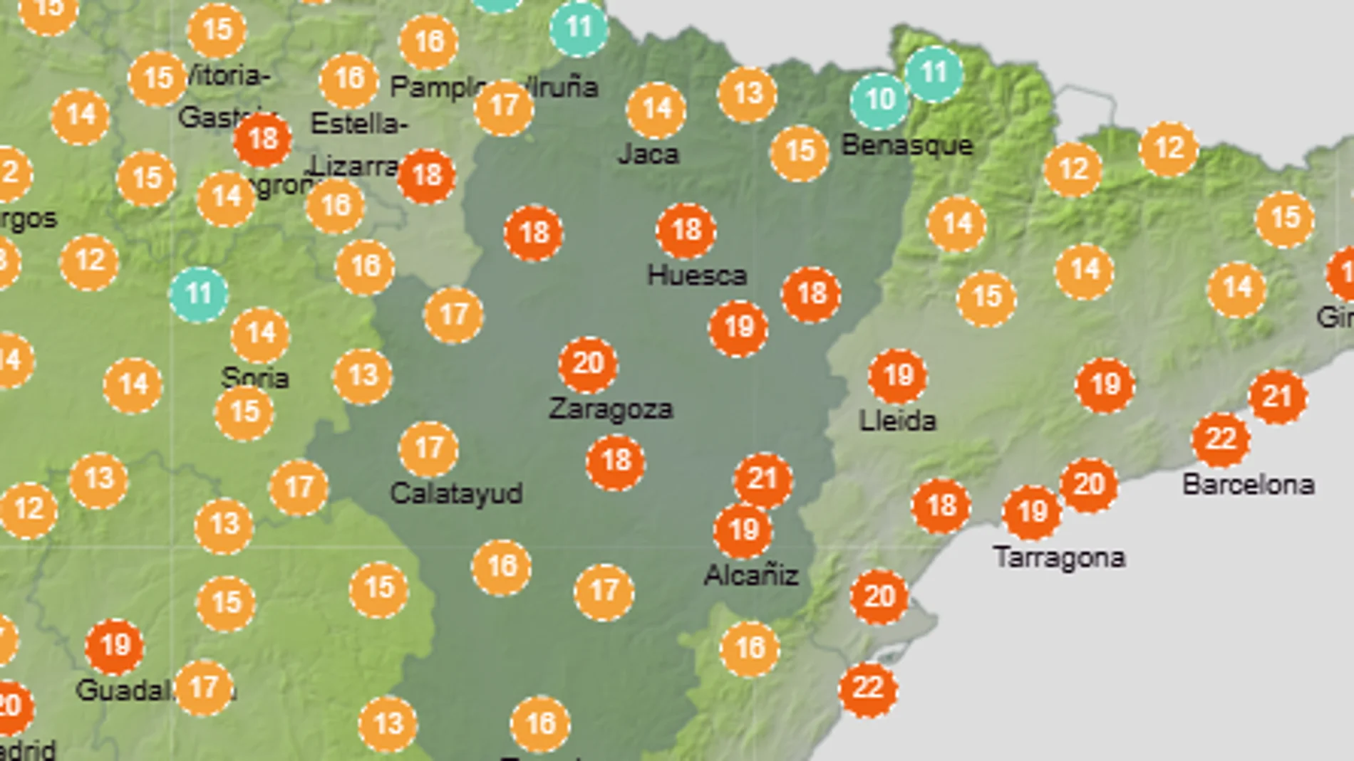 Mapa sensación térmica en Aragón