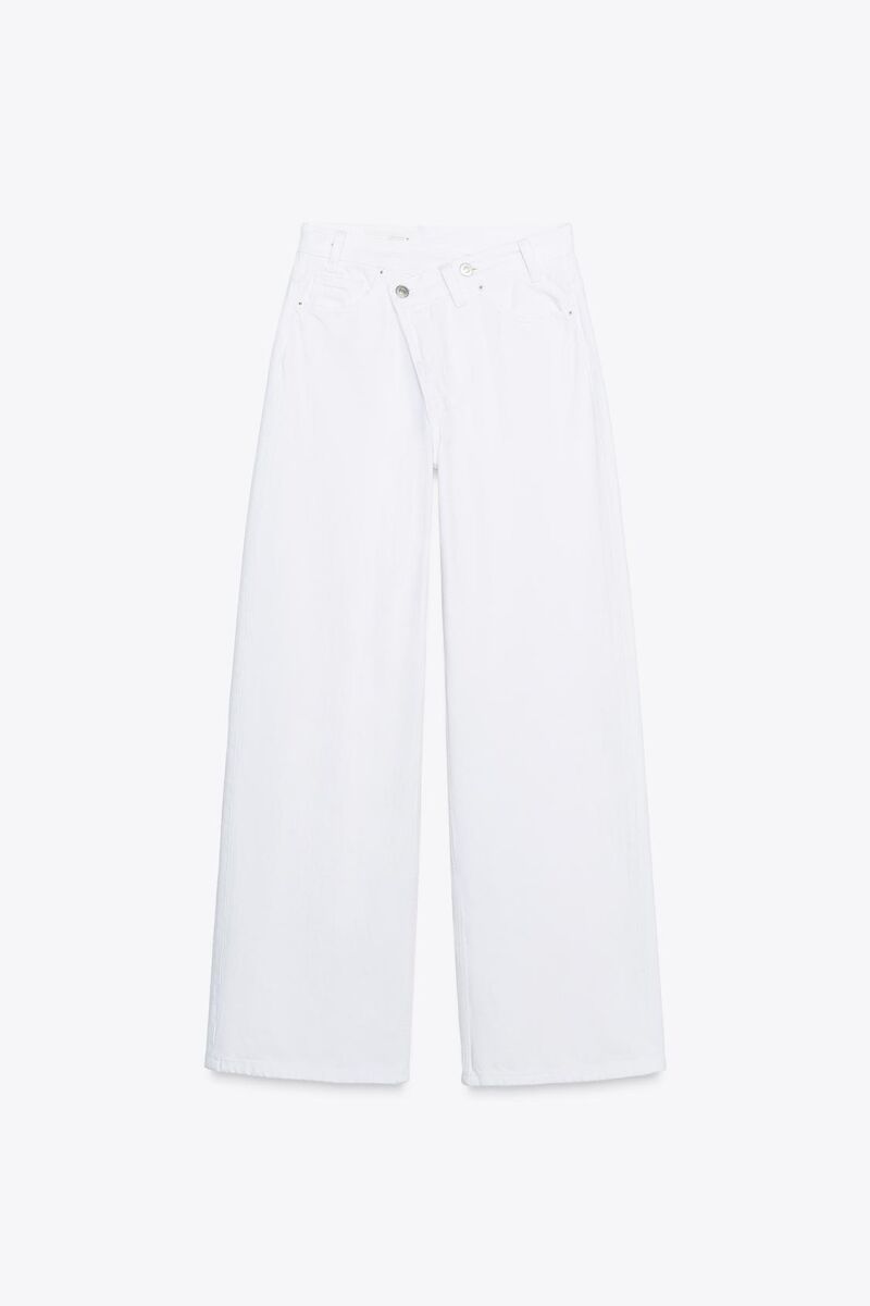 Jeans trf wide leg cintura cruzada tiro alto.