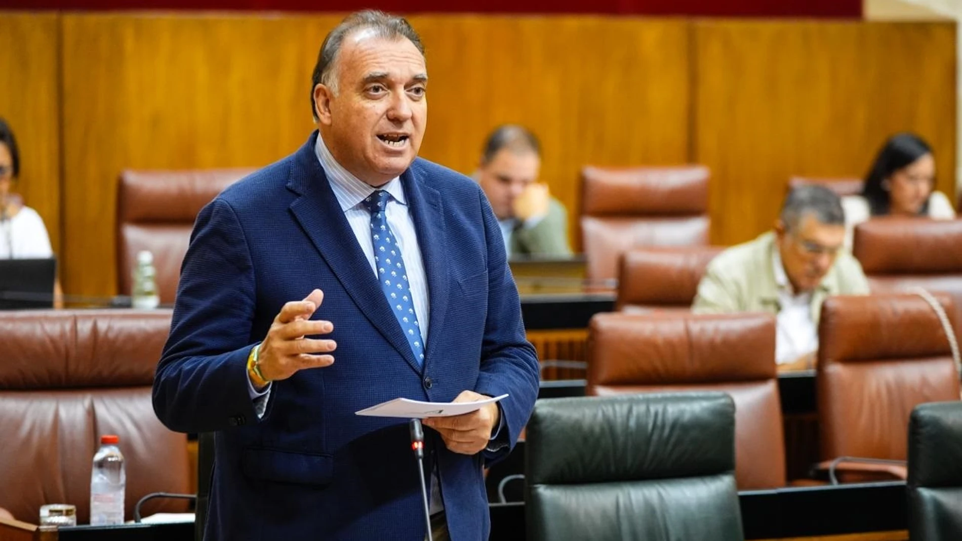 El consejero de Turismo y Andalucía Exterior, Arturo Bernal, durante su intervención en el Pleno del Parlamento de Andalucía