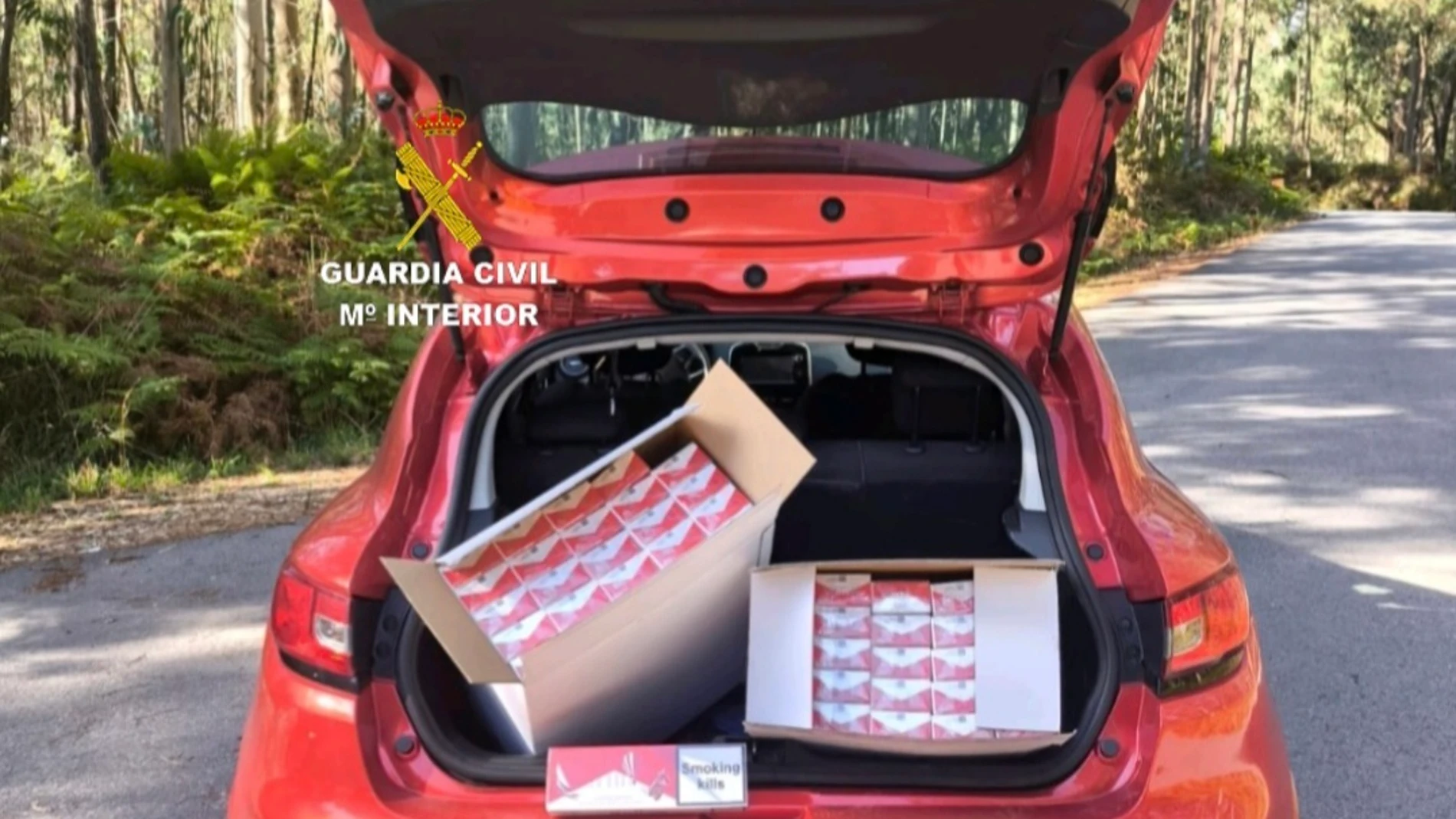 Intervenidas casi un millar de cajetillas de tabaco sin precinto ni estampilla, a un conductor de 21 años interceptado por la Guardia Civil en Sanxenxo (Pontevedra). REMITIDA / HANDOUT por Guardia Civil Fotografía remitida a medios de comunicación exclusivamente para ilustrar la noticia a la que hace referencia la imagen, y citando la procedencia de la imagen en la firma 11/09/2025