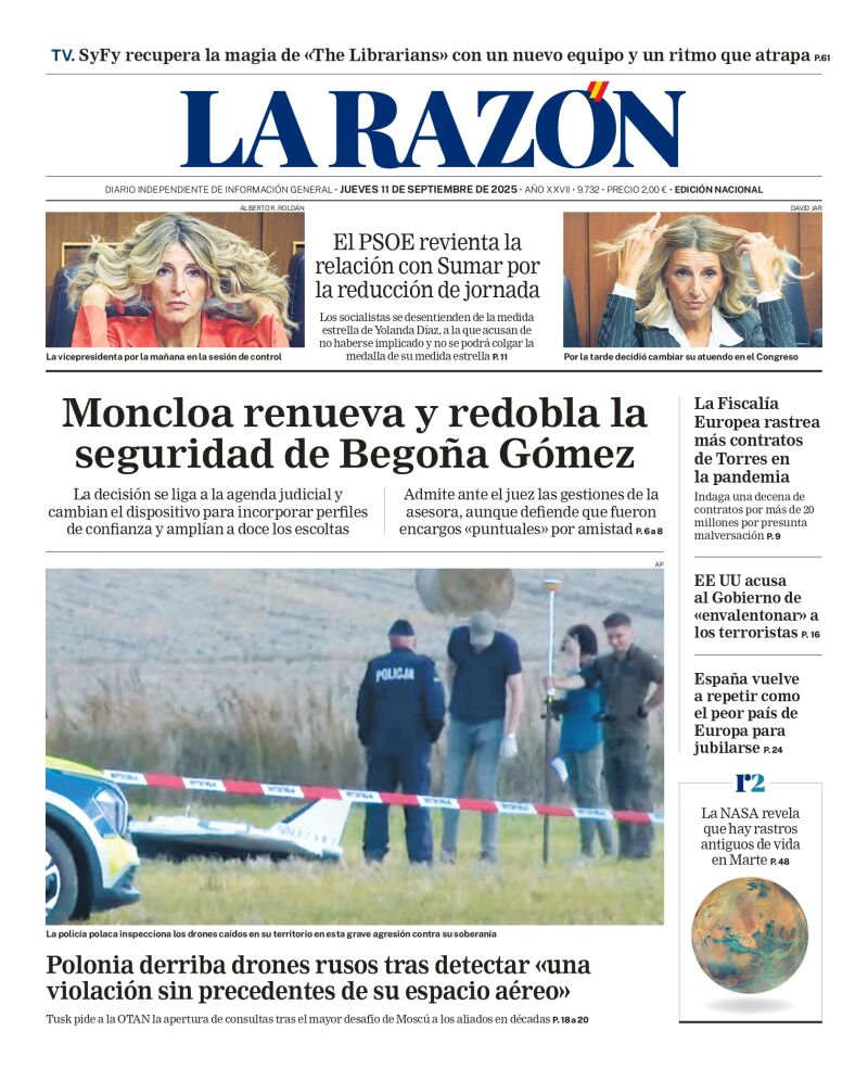 Portada de LA RAZÓN del jueves 11 de septiembre de 2025