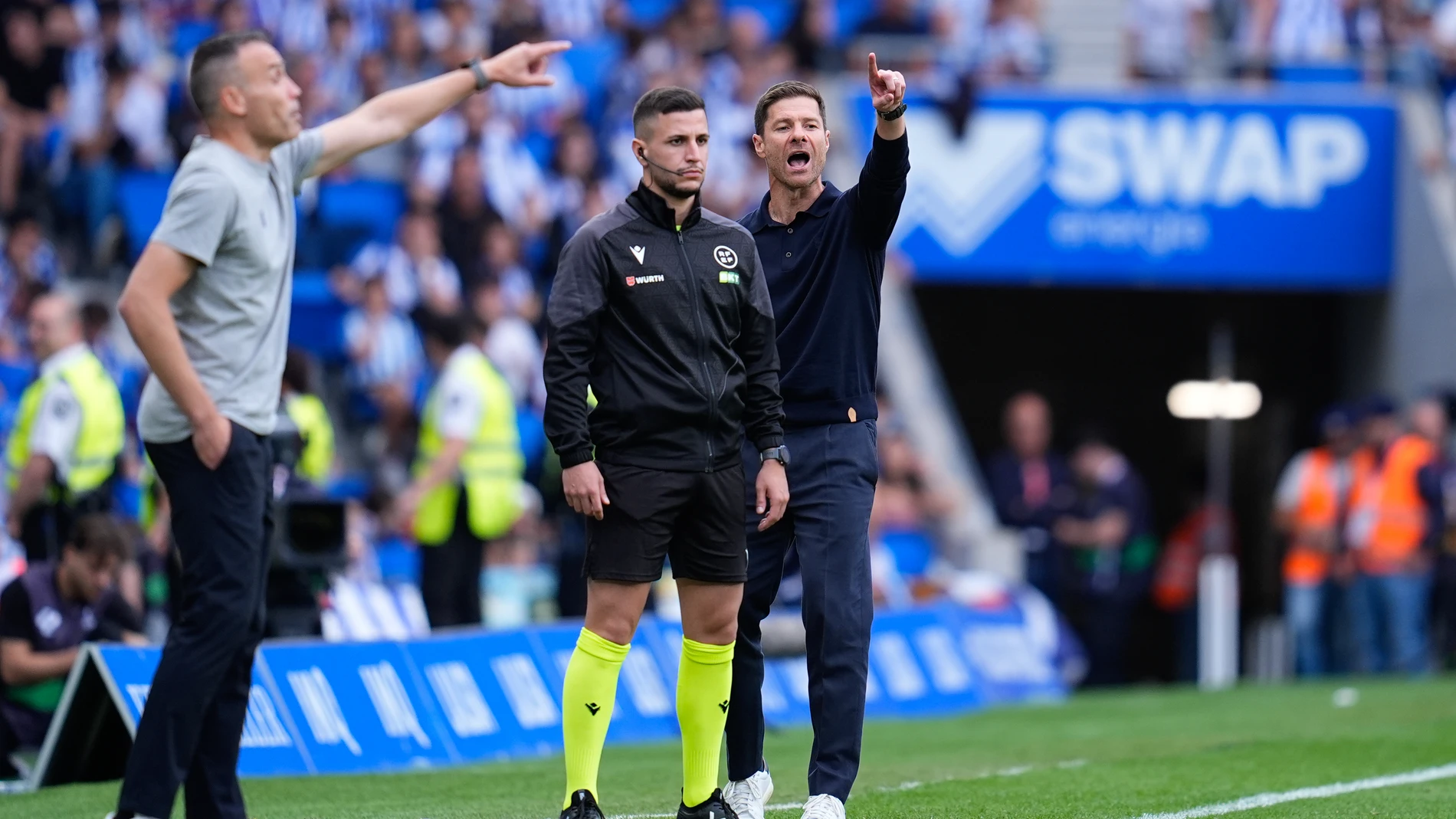 Xabi Alonso, head coach of Real Madrid, gestures during the Spanish League, LaLiga EA Sports, football match played between Real Sociedad and Real Madrid at Reale Arena on September 13, 2025, in San Sebastian, Spain. AFP7 13/09/2025 ONLY FOR USE IN SPAIN