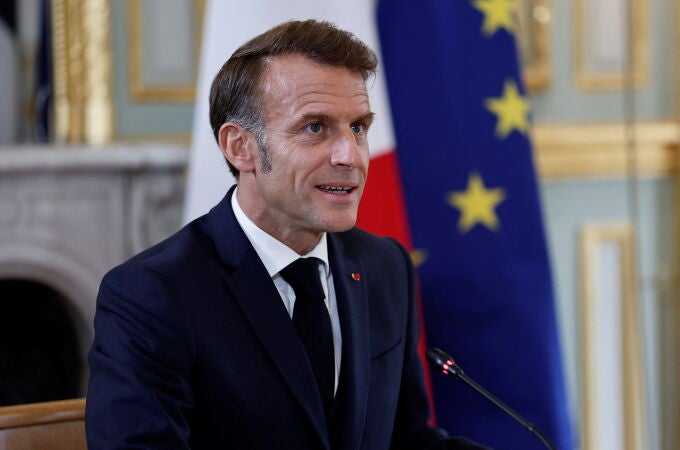 French President Macron attends a video conference on the Middle East, in Paris