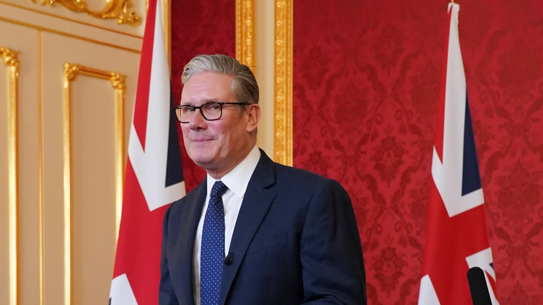 Britain's Prime Minister Keir Starmer arrives to host representatives of the Civil Nuclear industry at a reception at Lancaster House in London, Monday, Sept. 15, 2025 to mark the announcement of a new UK-US partnership on nuclear.(AP Photo/Alberto Pezzali, Pool)