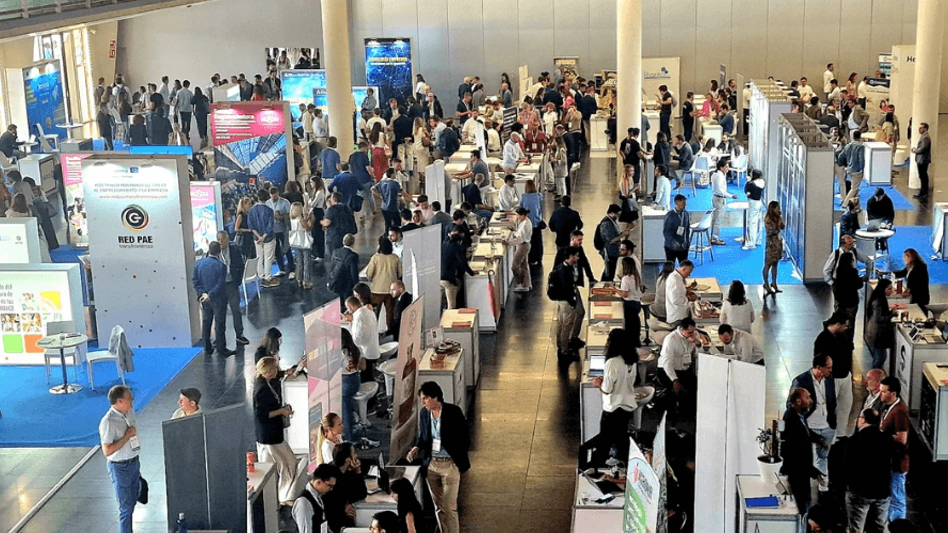 Vista del área de expositores en la edición 2024 de Al Andalus Innovation Venture, en el interior del Pabellón de la Navegación de Sevilla