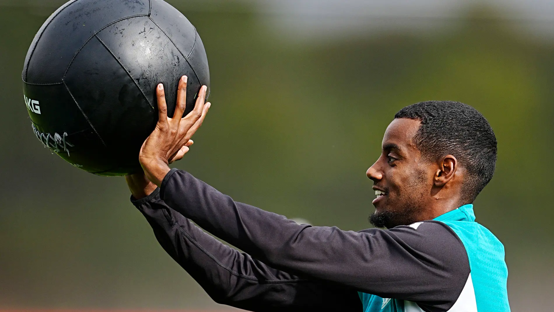 Liverpool's Alexander Isak during a training session at the AXA Training Centre, Liverpool, England, Tuesday Sept. 16, 2025. (Peter Byrne/PA via AP)