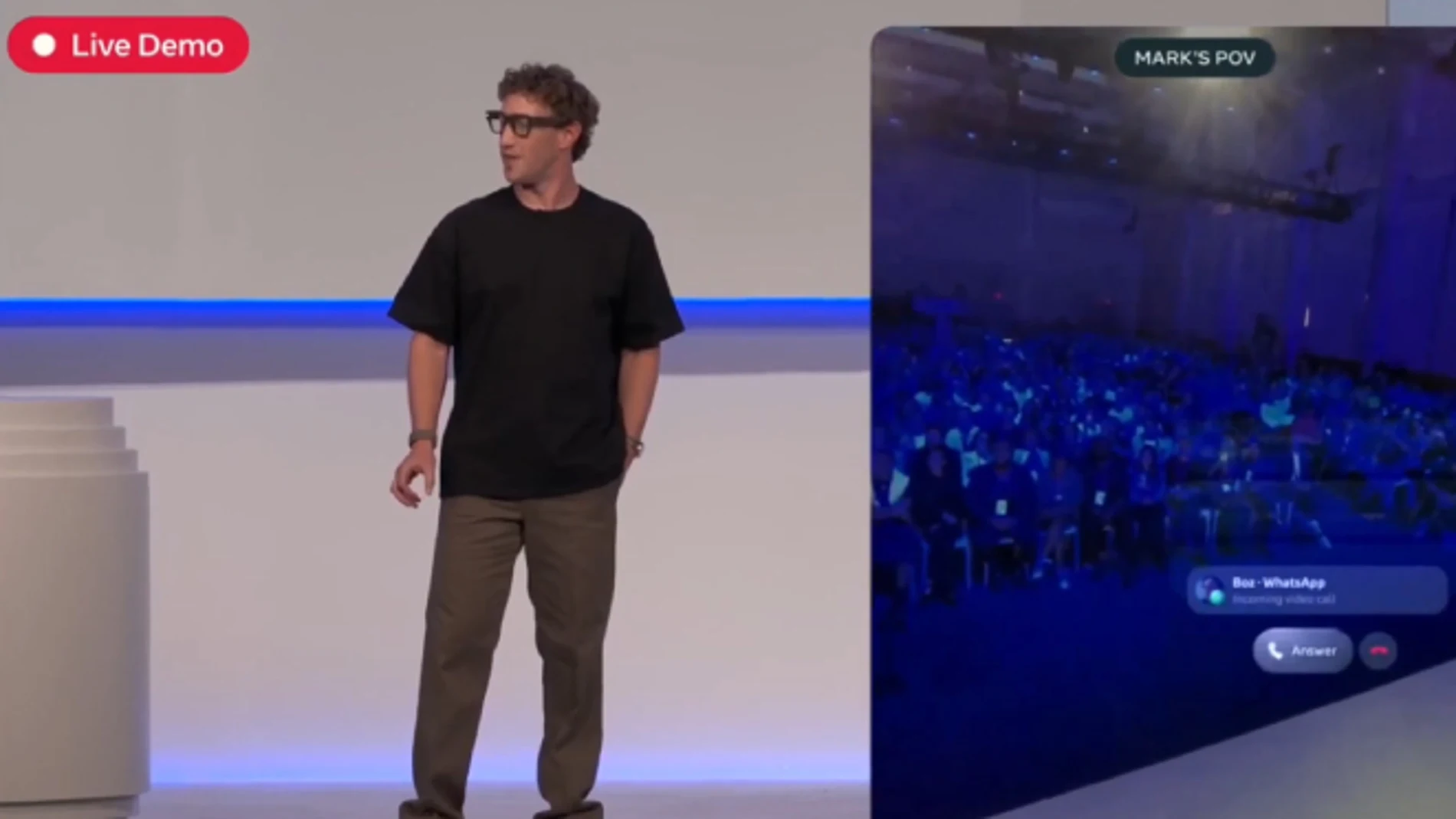 Mark Zuckerberg, en apuros: le fallan varias veces las gafas Ray-Ban Meta durante la demostración en vivo.