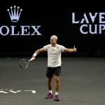 Carlos Alcaraz of Team Europe reacts during a practice session prior to the start of the Laver Cup 2025 at Chase Center on September 17, 2025 in San Francisco, California. 