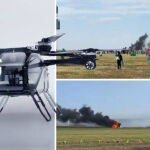Dos coches voladores colisionan en el aire en China y uno se incendia tras el impacto.