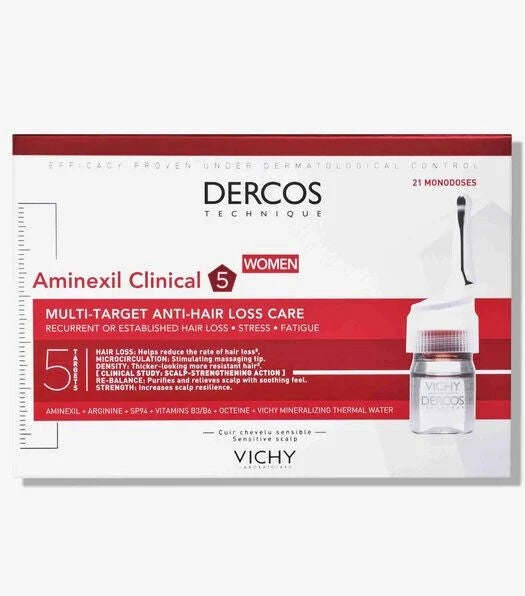 Ampollas de Vichy Dercos Aminexil, uno de los tratamientos intensivos más populares contra la caída.