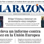 Portada de LA RAZÓN del viernes 19 de septiembre de 2025