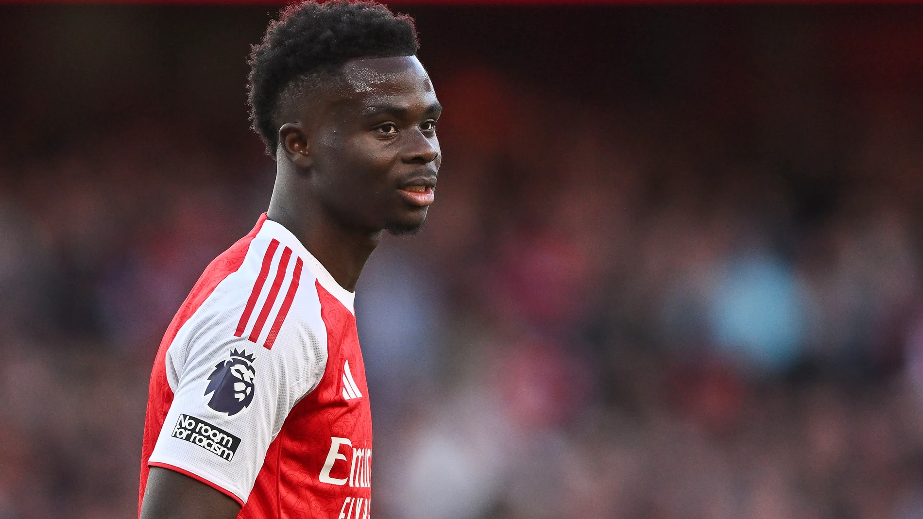 LONDON (United Kingdom), 21/09/2025.- Bukayo Saka of Arsenal looks on during the English Premier League soccer match between Arsenal FC and Manchester City, in London, Britain, 21 September 2025. (Reino Unido, Londres) EFE/EPA/VINCE MIGNOTT EDITORIAL USE ONLY. No use with unauthorized audio, video, data, fixture lists, club/league logos, 'live' services or NFTs. Online in-match use limited to 120 images, no video emulation. No use in betting, games or single club/league/player publications.