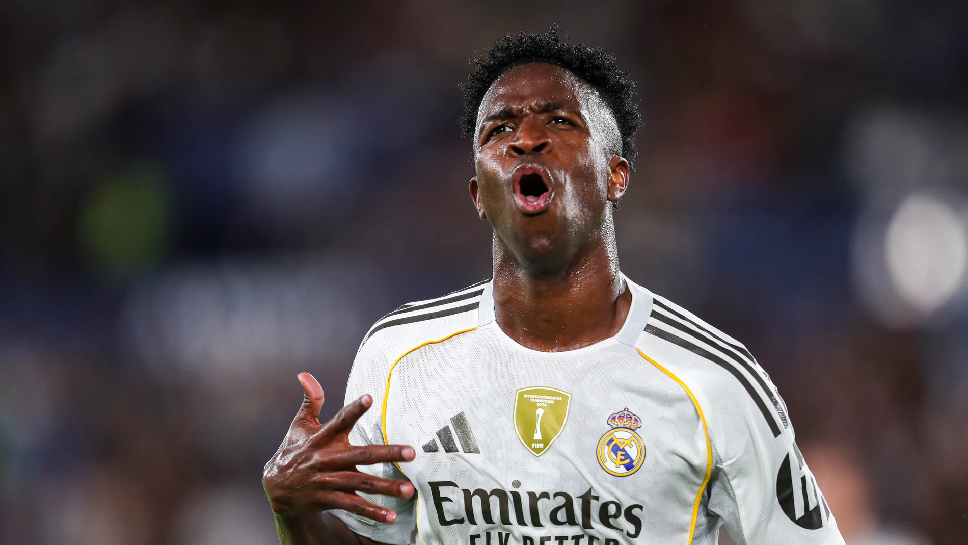 Vinicius Junior of Real Madrid CF celebrates a goal during the Spanish League, LaLiga EA Sports, football match played between Levante UD and Real Madrid at Ciudad de Valencia stadium on September 23, 2025, in Valencia, Spain. AFP7 23/09/2025 ONLY FOR USE IN SPAIN