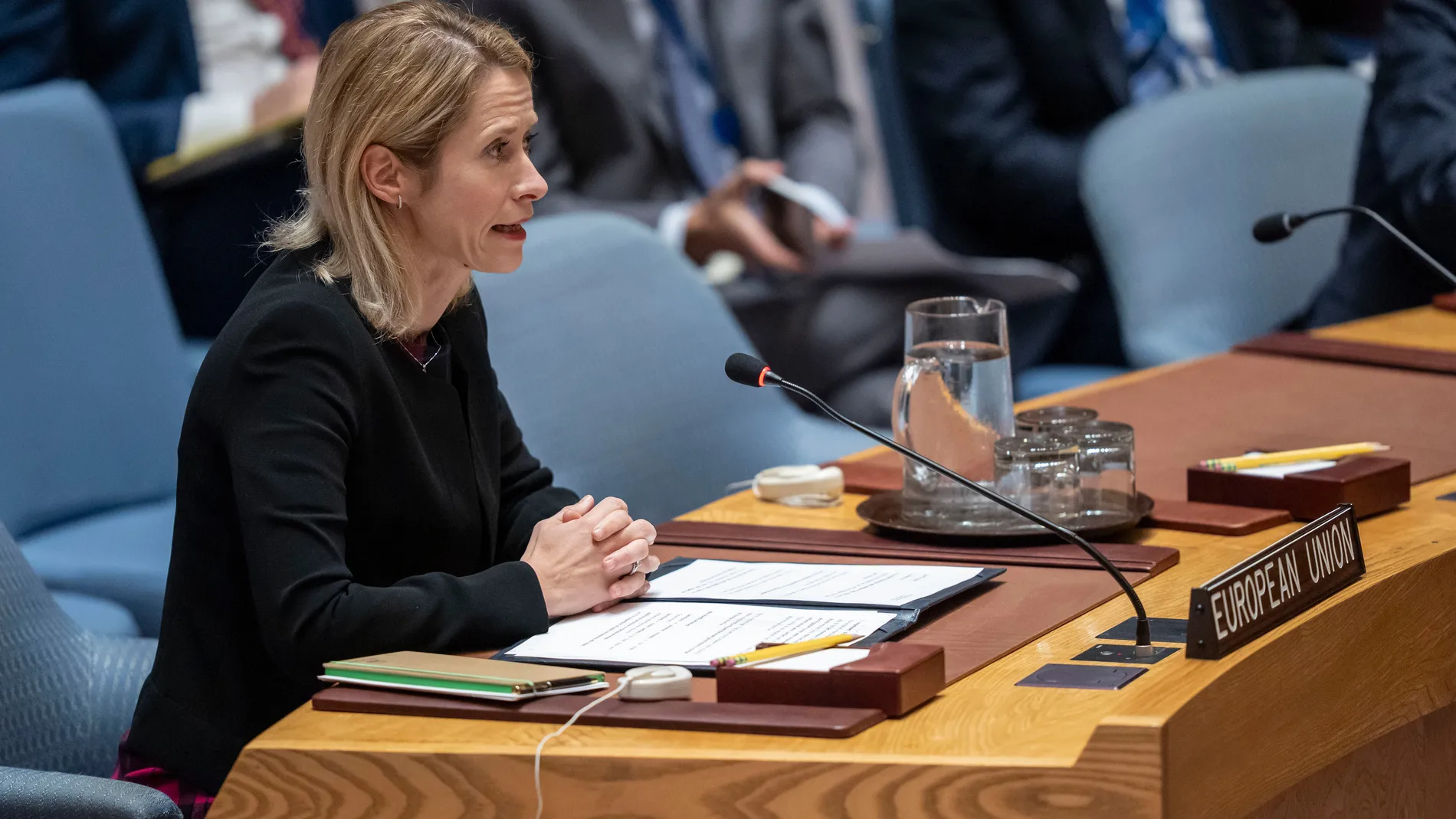 High Representative of the European Union for Foreign Affairs and Security Policy and Vice President of the European Commission, Kaja Kallas, speaks during a Security Council meeting at the United Nations headquarters, Tuesday, Sept. 23, 2025. (AP Photo/Yuki Iwamura)
