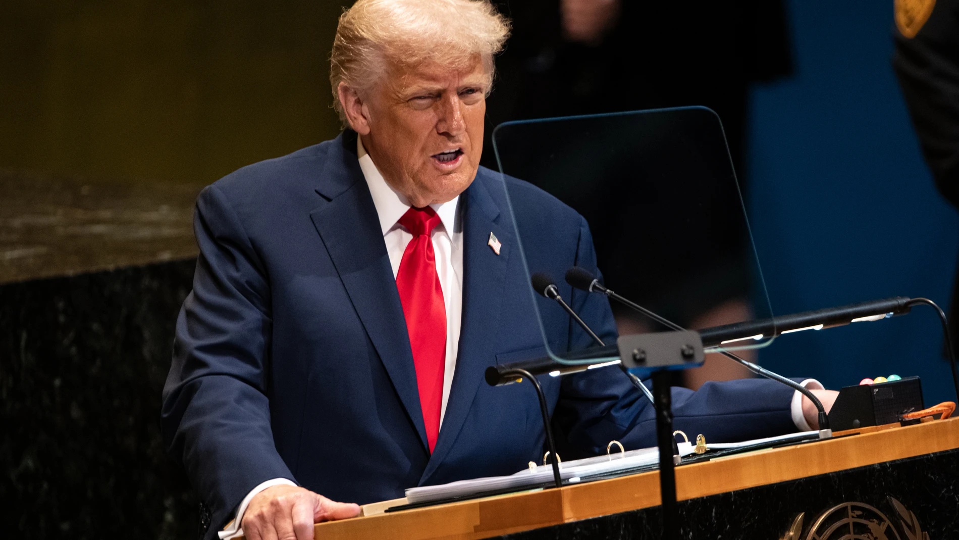 President Donald Trump addresses the 80th session of the United Nations General Assembly, Tuesday, Sept. 23, 2025, at U.N. headquarters. (AP Photo/Angelina Katsanis)