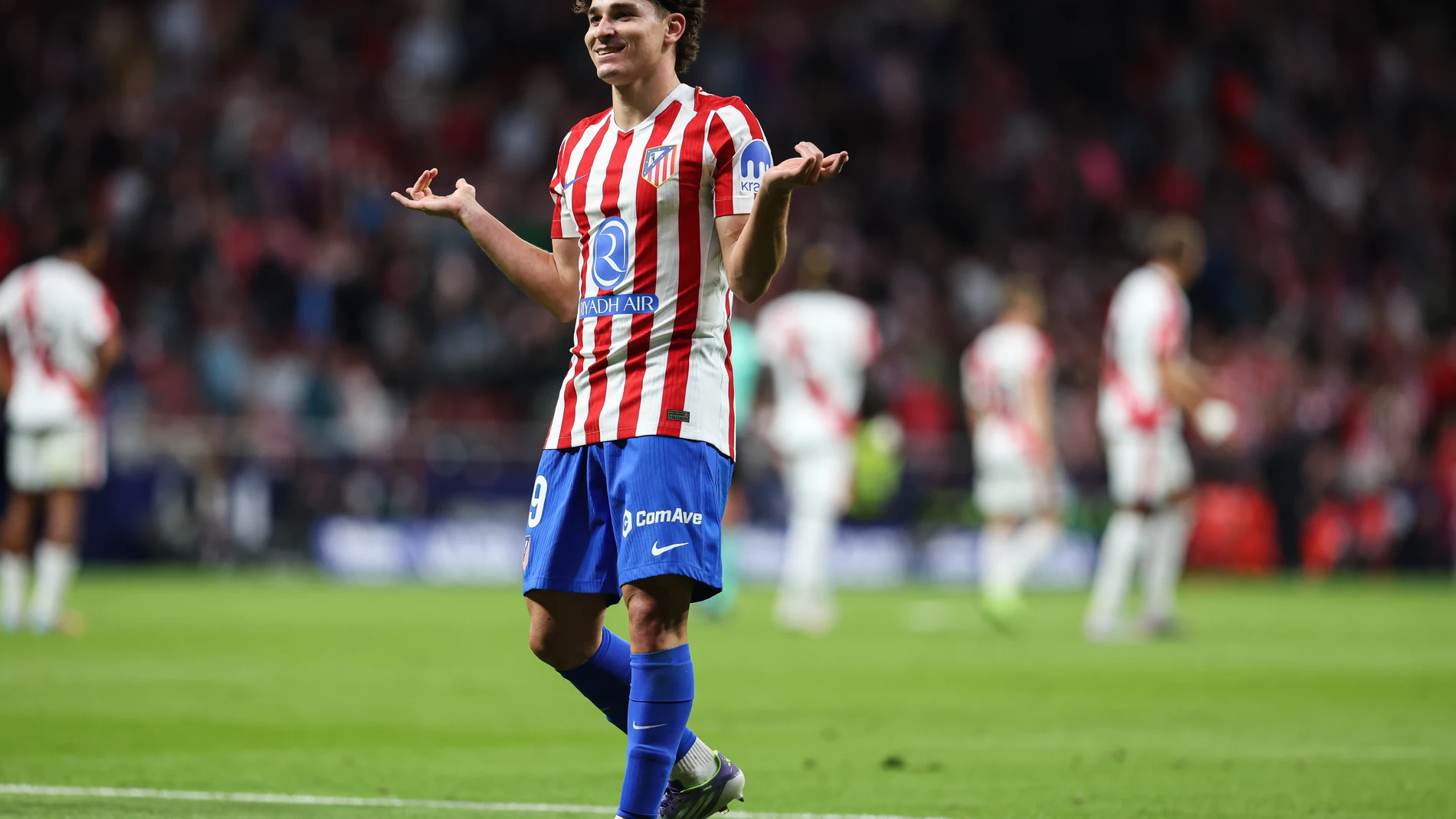 Julian Alvarez of Atletico de Madrid celebrates a goal during the Spanish League, LaLiga EA Sports, football match played between Atletico de Madrid and Rayo Vallecano at Riyadh Air Metropolitano stadium on September 24, 2025, in Madrid, Spain. AFP7 24/09/2025 ONLY FOR USE IN SPAIN