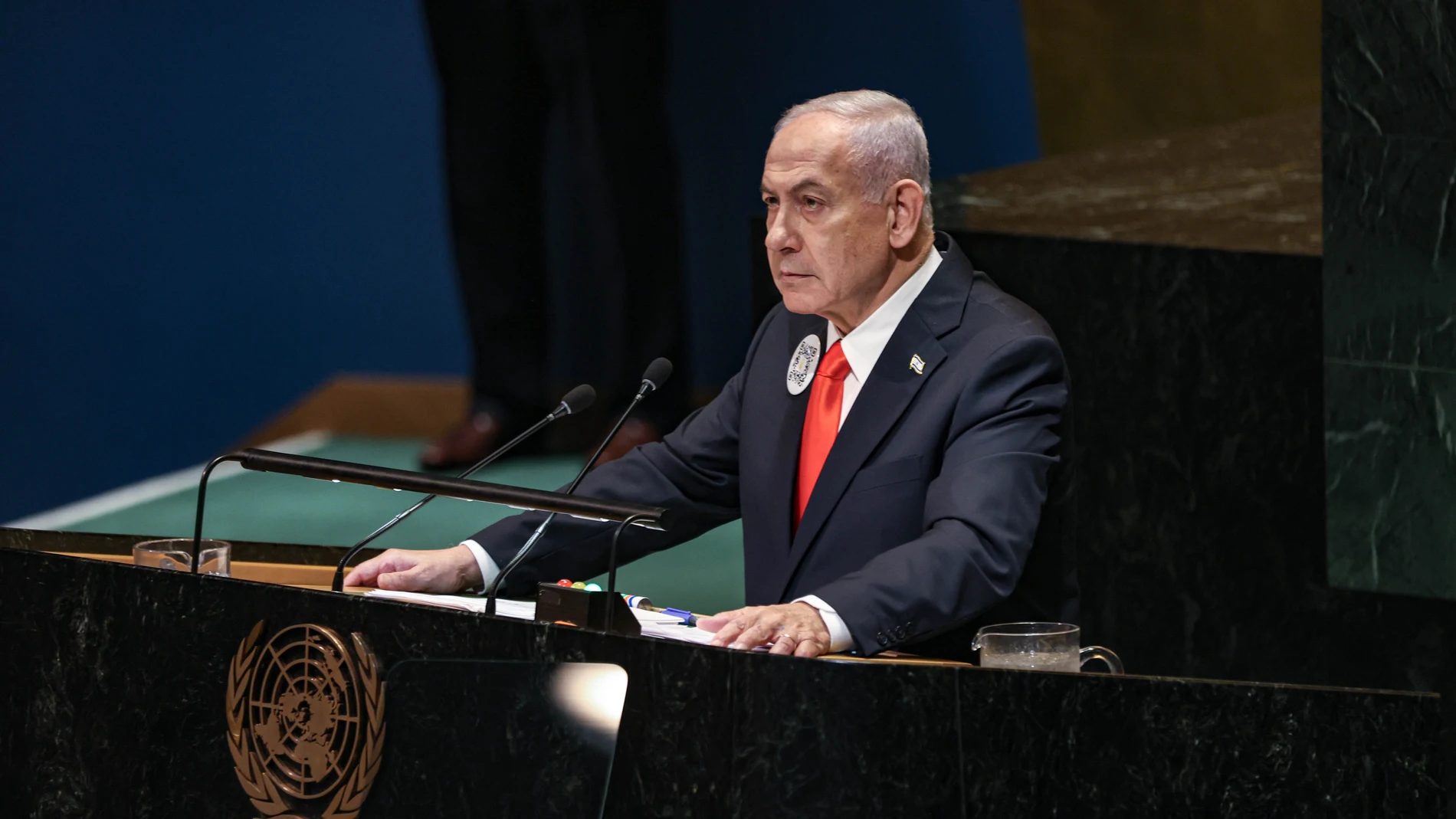 September 26, 2025, New York, New York, USA: Israelâ€s Prime Minister BENJAMIN NETANYAHU addresses the General Debate at UNGA80, where he spoke on Israelâ€s security, the war in Gaza, and regional peace, as world leaders marked the UNâ€s 80th anniversary with calls to confront global crises through cooperation. Europa Press/Contacto/Bianca Otero 26/09/2025 ONLY FOR USE IN SPAIN