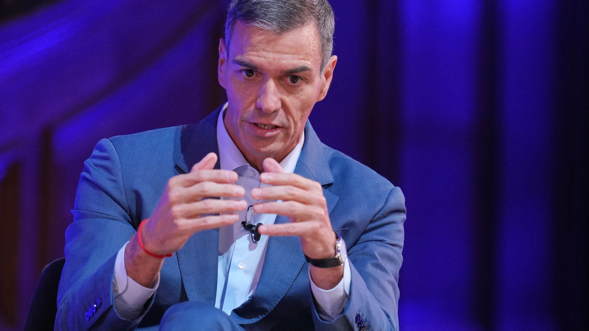 Prime Minister of Spain Pedro Sánchez gestures as he speaks at the Global Progress Action Summit, in London, Friday, Sept. 26, 2025. (AP Photo/Kin Cheung)