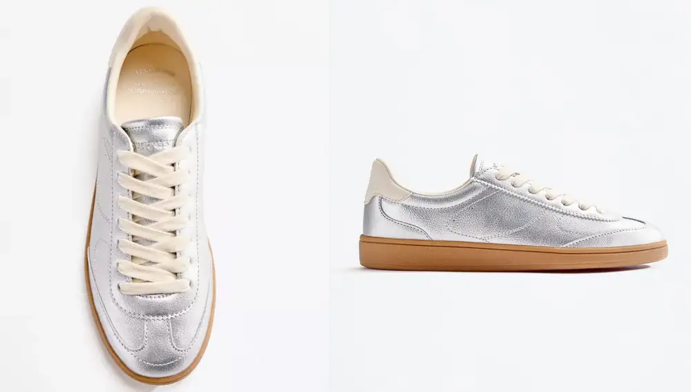 Zapatillas metalizadas plateadas con suela en contraste (17,99€)