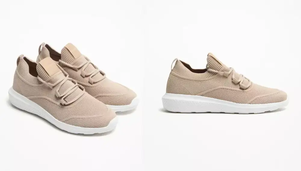 Zapatillas deportivas minimal de punto elástico en beige rosado (12,99€)
