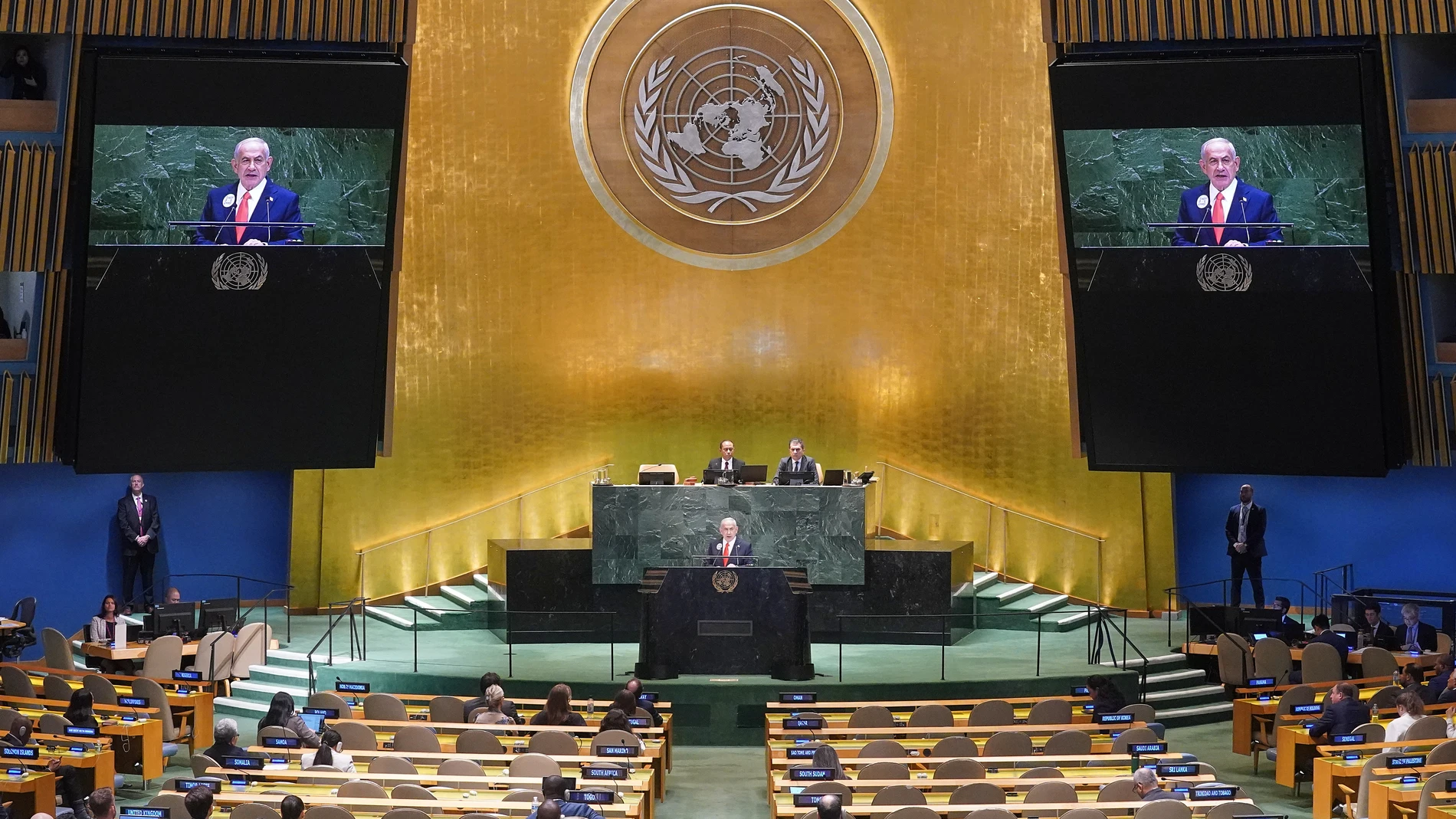 Israel Prime Minister Benjamin Netanyahu addresses the 80th session of the United Nations General Assembly, Friday, Sept. 26, 2025. (AP Photo/Richard Drew)