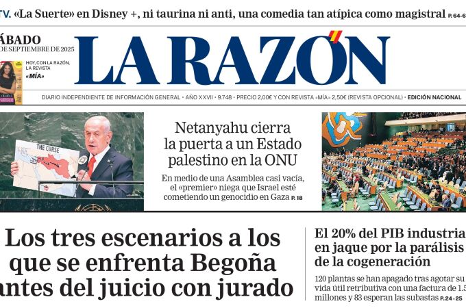 Portada de LA RAZÓN de este sábado 27 de septiembre de 2025