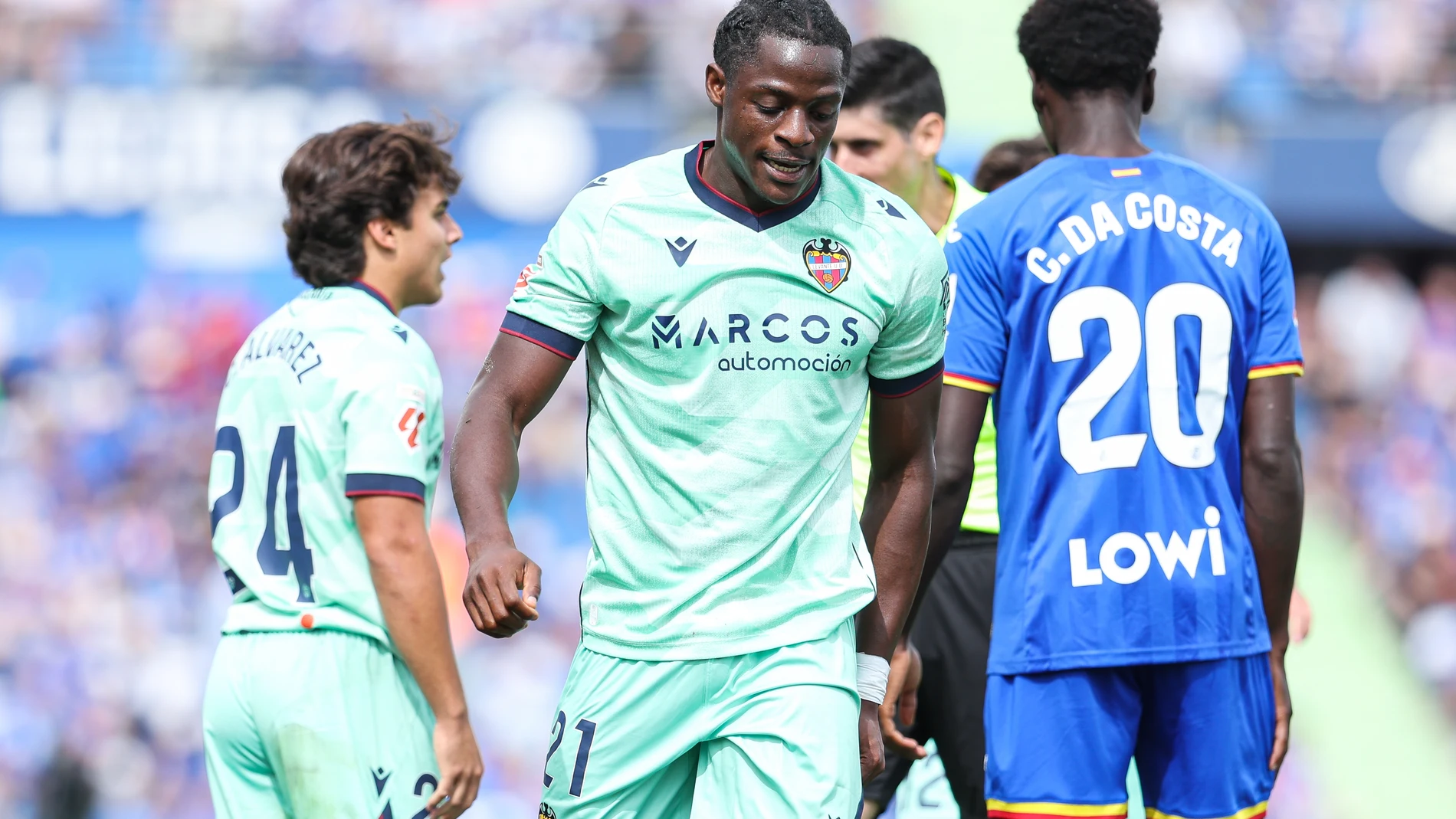 Karl Etta Eyong of Levante UD looks on during the Spanish League, LaLiga EA Sports, football match played between Getafe CF and Levante UD at Coliseum stadium on September 27, 2025, in Getafe, Madrid, Spain. AFP7 27/09/2025 ONLY FOR USE IN SPAIN