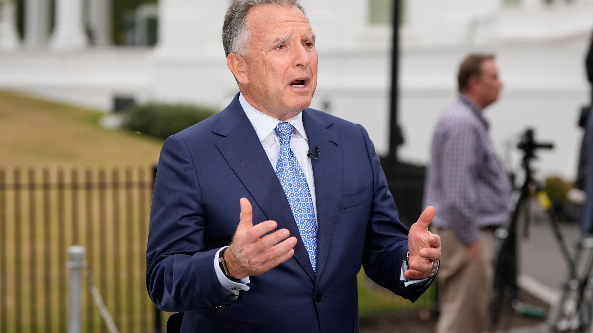 U.S. Special Envoy to the Middle East Steve Witkoff speaks during an interview with FOX News Channel outside the West Wing of the White House Monday, Sept. 29, 2025, in Washington. (AP Photo/Alex Brandon)