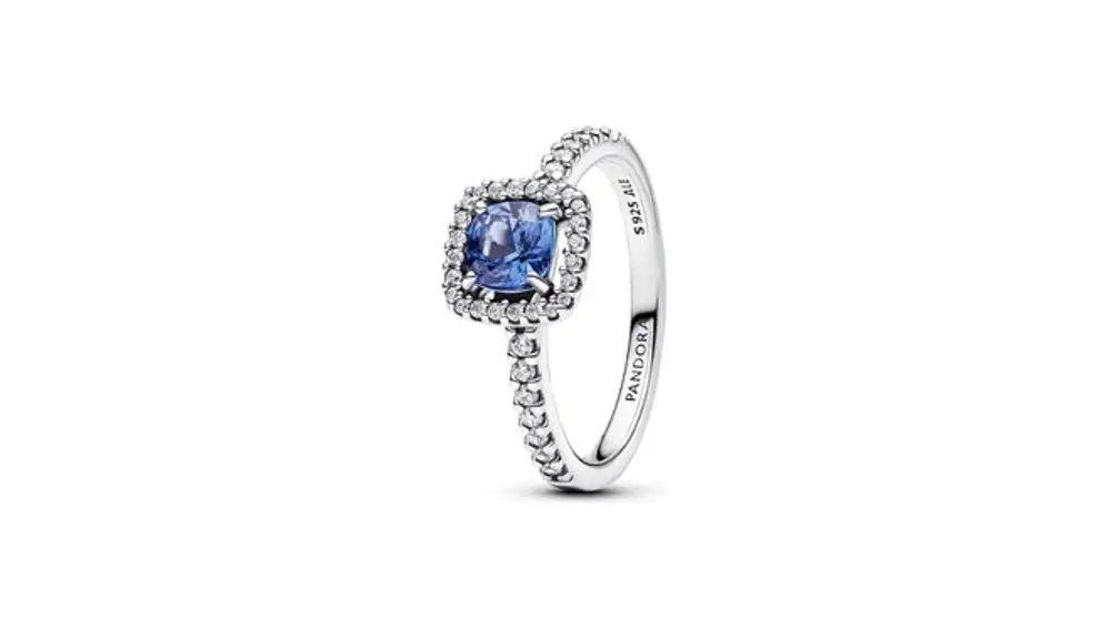 PANDORA Anillo brillante cuadrado azul
