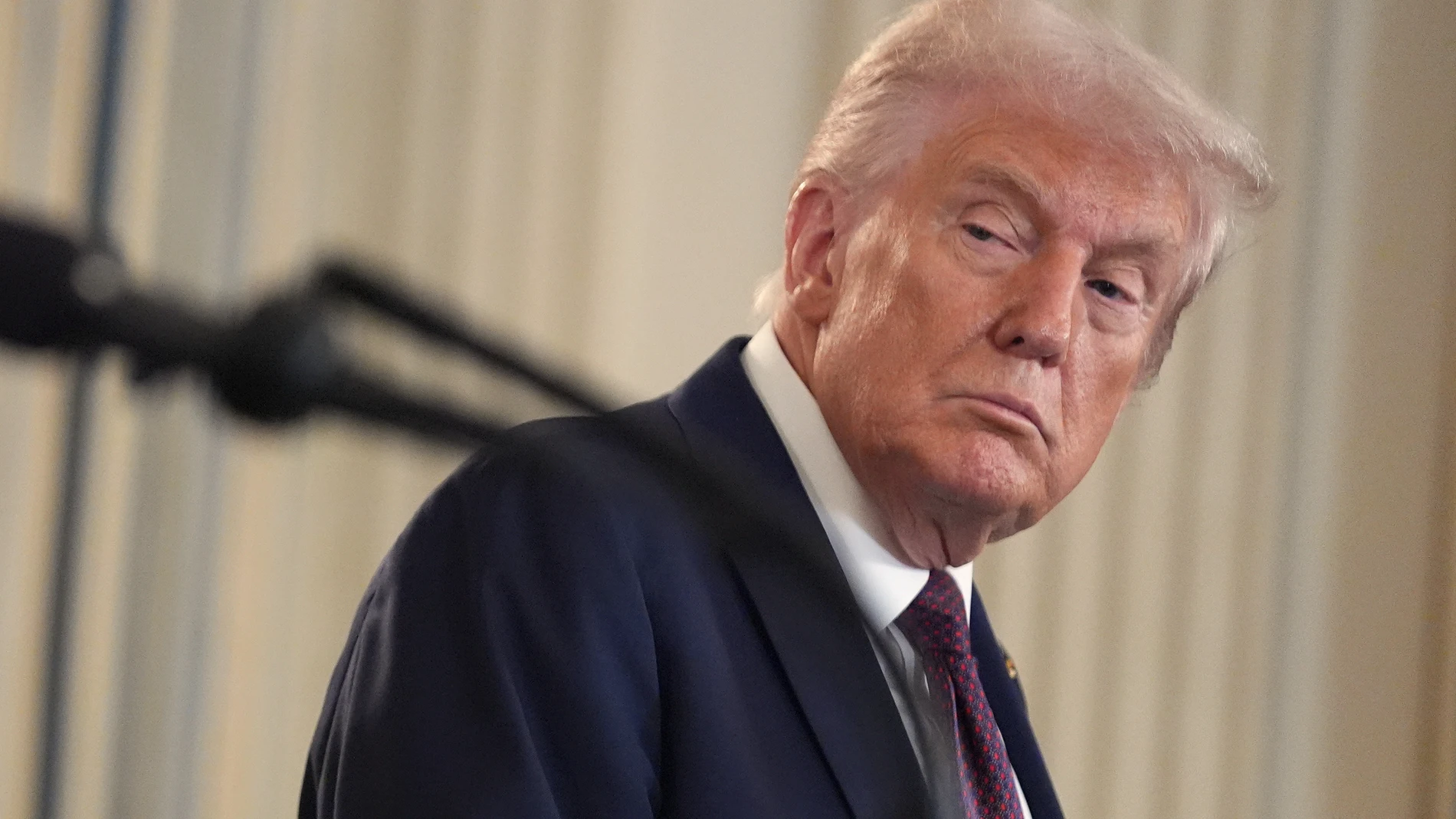 President Donald Trump listens during a news conference with Israeli Prime Minister Benjamin Netanyahu in the State Dining Room of the White House, Monday, Sept. 29, 2025, in Washington. (AP Photo/Evan Vucci)