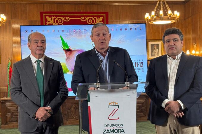 Presentación de la XXI Feria Hispanolusa de Productos Ecológicos. Intervienen el presidente de la Diputación de Zamora, Javier Faúndez, el director general de Caja Rural, Cipriano García, y el diputado provincial de Agricultura y Ganadería, José Ángel Ruiz