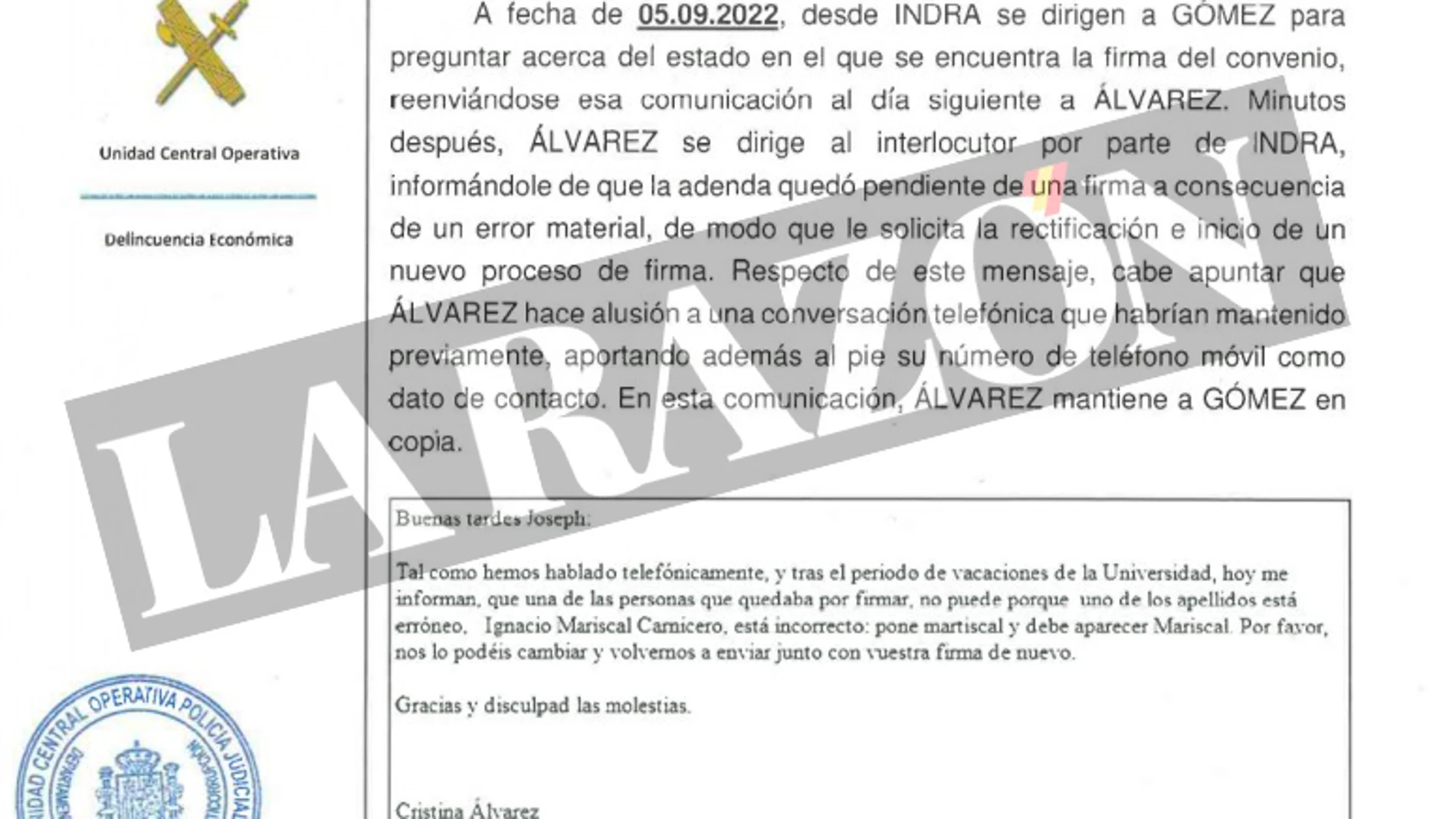 Mail de la asesora de Begoña Gómez en Moncloa sobre la cátedra