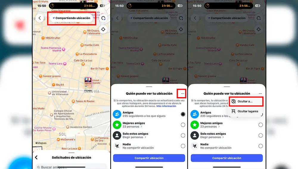 Puedes ocultar tu ubicación a personas concretas