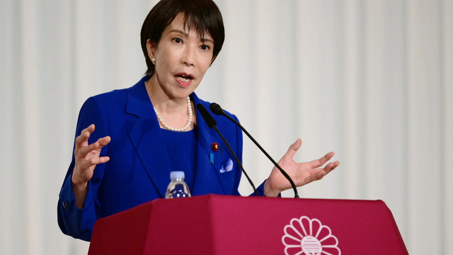 Sanae Takaichi, the newly-elected leader of Japan's ruling party, the Liberal Democratic Party (LDP), attends a press conference after the LDP presidential election in Tokyo Saturday, Oct. 4, 2025. (Yuichi Yamazaki/Pool Photo via AP)