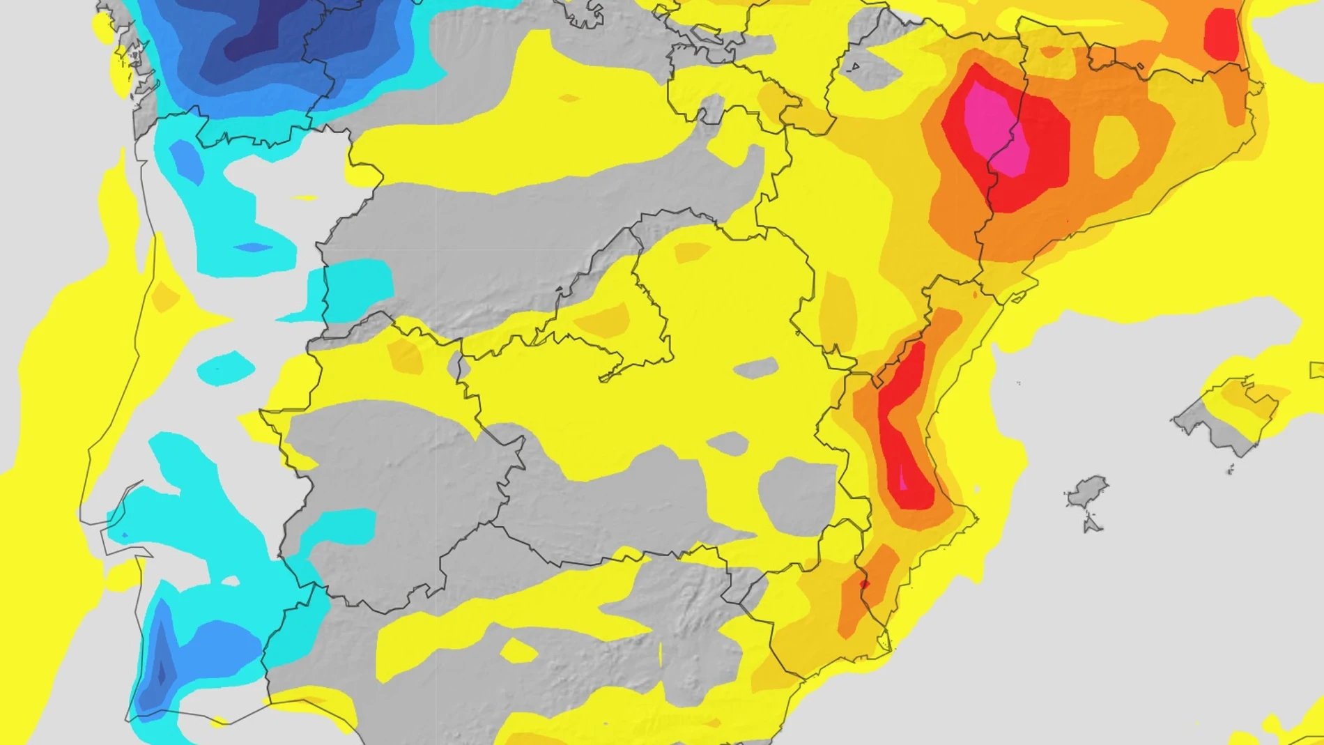 Mapa con la variación térmica media esperada para este sábado 4 de octubre: en azul, descensos; en rojo, ascensos