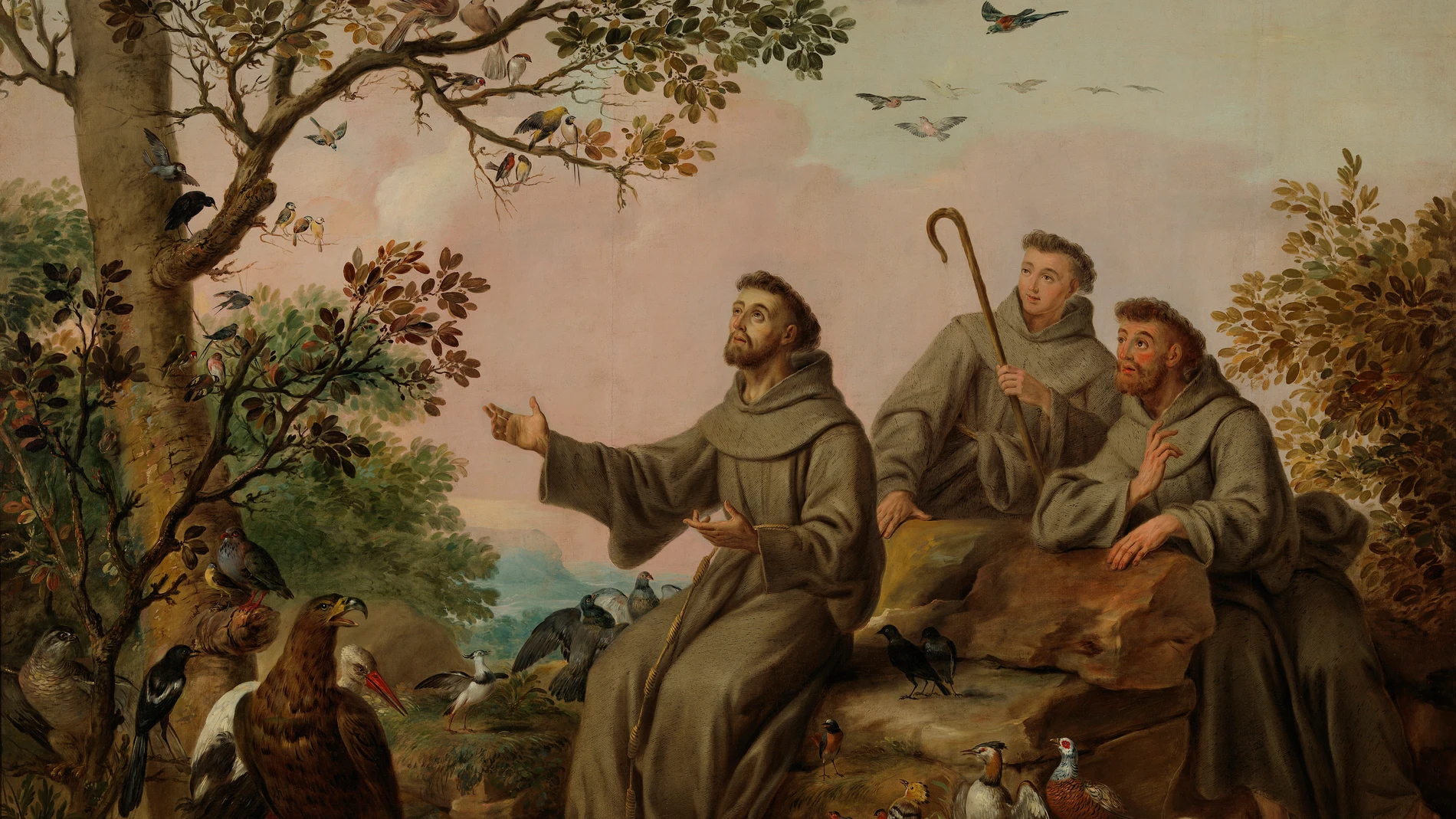 La obra representa a San Francisco de Asís, el fundador de la Orden de los franciscanos, predicando a las aves la palabra de Dios
