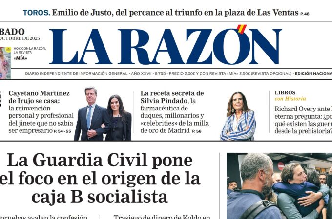Portada de LA RAZÓN de este sábado 4 de octubre de 2025