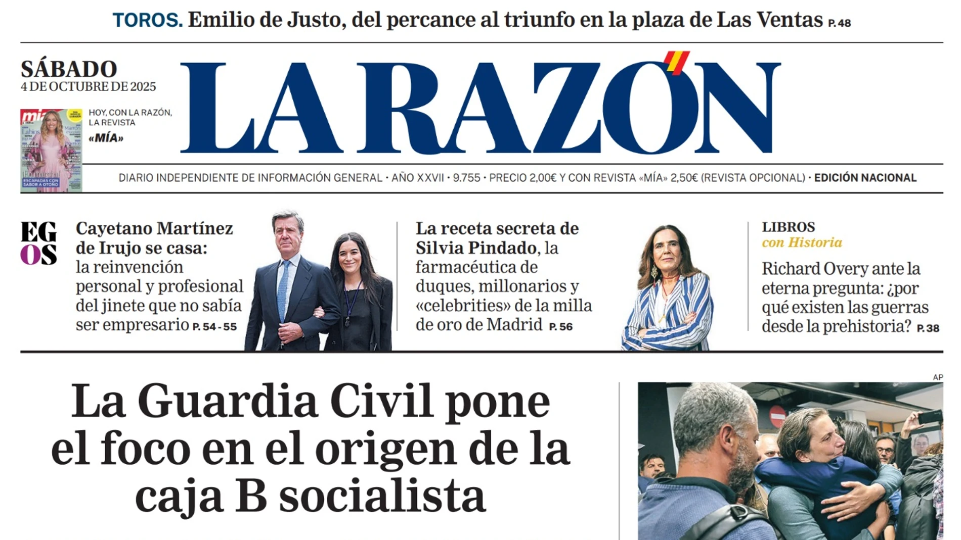 Portada de LA RAZÓN de este sábado 4 de octubre de 2025