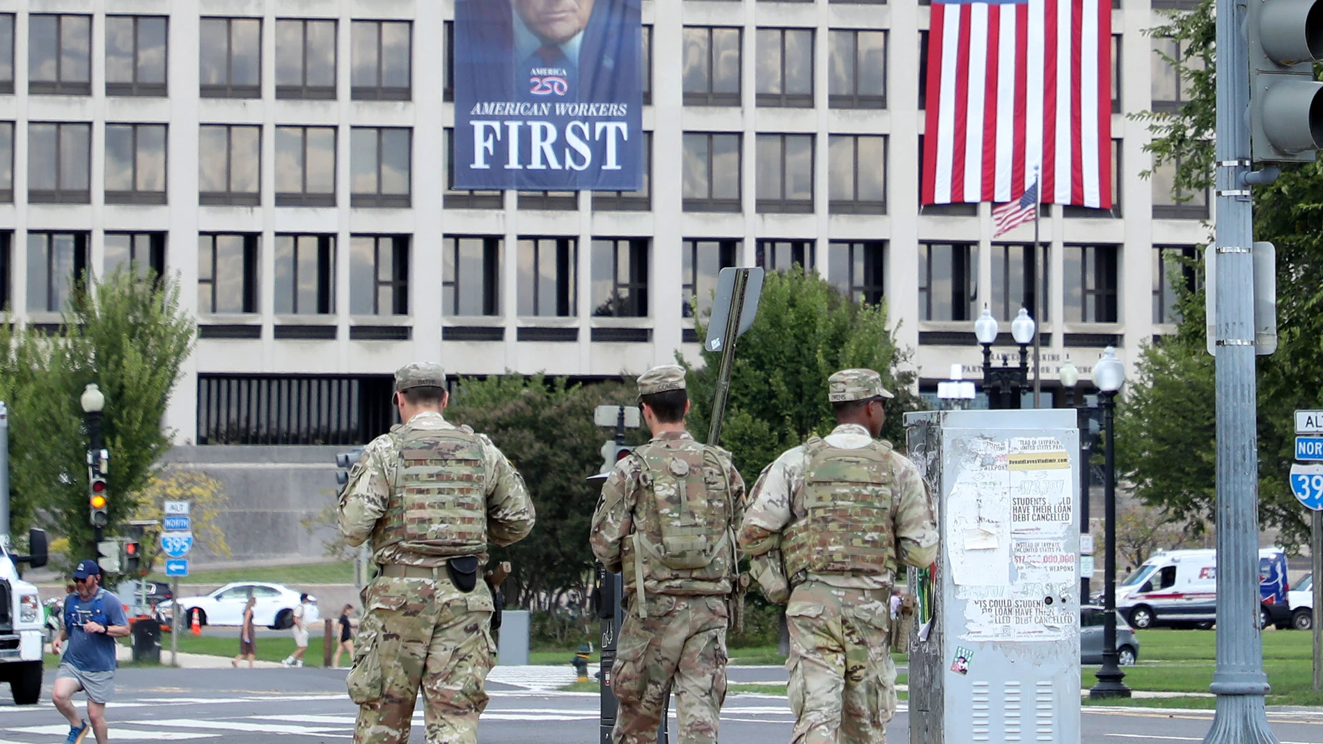 October 2, 2025, Washington Dc, Virginia, USA: Members of the National Guard patrol along the National Mall near the US Capitol on the second day of the US government shutdown in Washington, DC, USA, on October 2, 2025. The US government shut down on 01 October for the first time in six years after Congressional Democrats refused to pass a Republican backed spending bill unless they extended Obamacare subsidies and other concessions on healthcare. Europa Press/Contacto/Gent Shkullaku 02/10/...