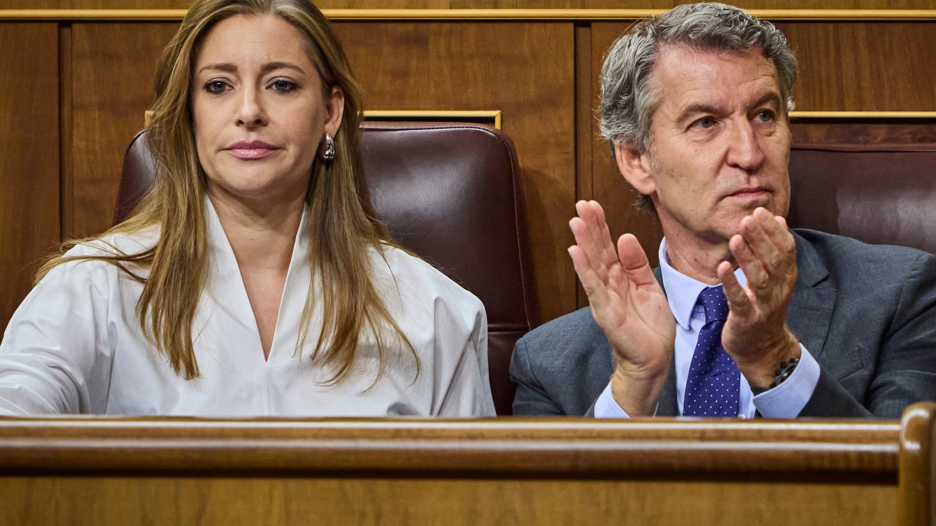 Sesión de control al Gobierno en el Congreso de los Diputados. Comparece el presidente del Gobierno Pedro Sánchez. Interviene, Alberto Núñez Feijóo y Ester Muñoz. © Alberto R. Roldán / Diario La Razón. 08 10 2025