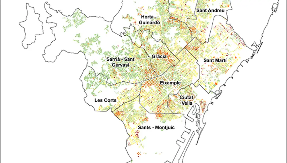 Mapa de la vulnerabilidad al calor extremo de las viviendas de Barcelona
