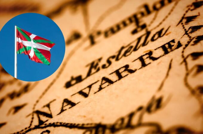 Imagen del territorio navarro junto a una bandera del País Vasco