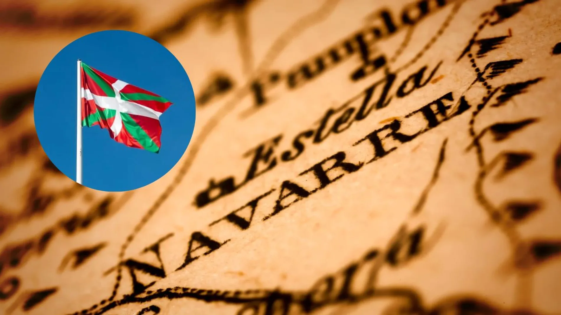 Imagen del territorio navarro junto a una bandera del País Vasco