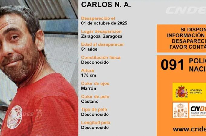 La Policía Nacional busca a un hombre de 51 años desaparecido en Zaragoza